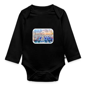 Venedig Italien Aquarell Skizze Illustration - Baby Bio-Langarm-Body - Schwarz - Vorne