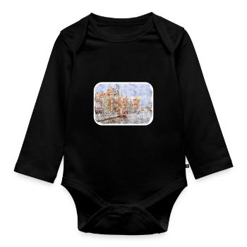 Pologne Repère Aquarelle Esquisse Dessin de peinture - Body Bébé bio manches longues - noir - Devant
