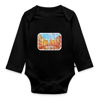 Vérone Italie Aquarelle Esquisse Peinture Dessinée - Body Bébé bio manches longues - noir - Devant