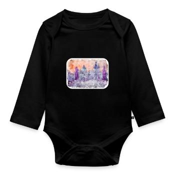 Prag Tschechien Aquarell Skizze Zeichnung - Baby Bio-Langarm-Body - Schwarz - Vorne