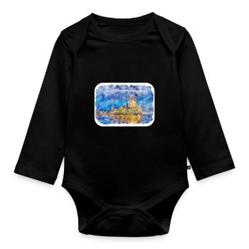 Scotland UK Watercolor Sketch Painting Illustratio - Organic Longsleeve Baby Bodysuit - black - Front