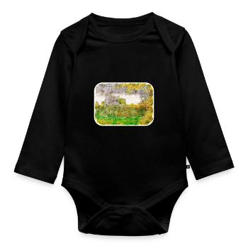 Europa Aquarellskizze Handgezeichnete Illustration - Baby Bio-Langarm-Body - Schwarz - Vorne