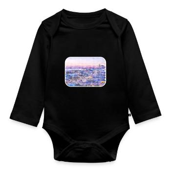 Europa Aquarellskizze Handgezeichnete Illustration - Baby Bio-Langarm-Body - Schwarz - Vorne