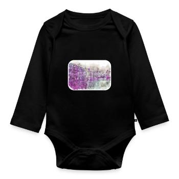 Amsterdam Netherlands Watercolor Sketch Drawing - Organic Longsleeve Baby Bodysuit - black - Front