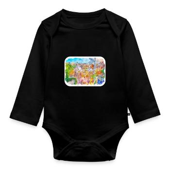 Spain Watercolor Sketch Hand Drawn Illustration - Organic Longsleeve Baby Bodysuit - black - Front