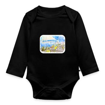 Maldives Watercolor Sketch Hand Drawn Illustration - Organic Longsleeve Baby Bodysuit - black - Front