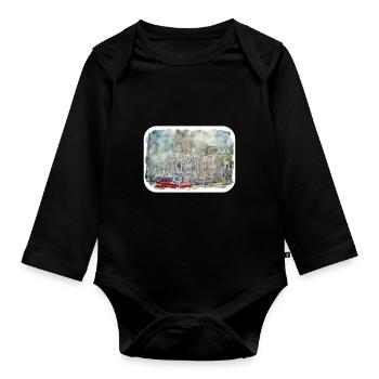 Habana Cuba Aquarelle Esquisse Dessinée Illustration - Body Bébé bio manches longues - noir - Devant