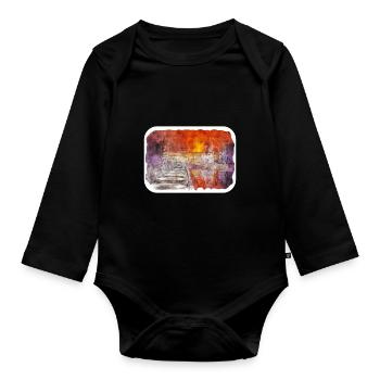 Lithuania Landmark Watercolor Sketch Illustration - Organic Longsleeve Baby Bodysuit - black - Front