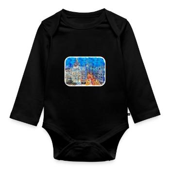 Madrid Spanien Aquarell Skizze Malerei Zeichnung - Baby Bio-Langarm-Body - Schwarz - Vorne