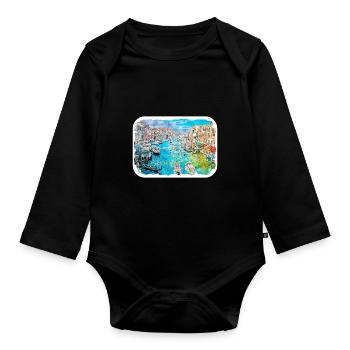 Italy Watercolor Sketch Hand Drawn Illustration - Organic Longsleeve Baby Bodysuit - black - Front