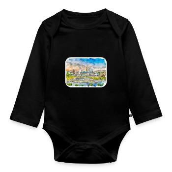 Lithuania Landmark Watercolor Sketch Illustration - Organic Longsleeve Baby Bodysuit - black - Front