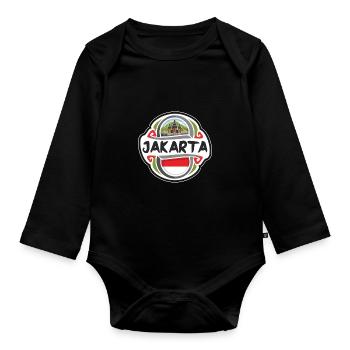 Jakarta Indonésie Drapeau Badge Voyage Souvenir Timbre - Body Bébé bio manches longues - noir - Devant