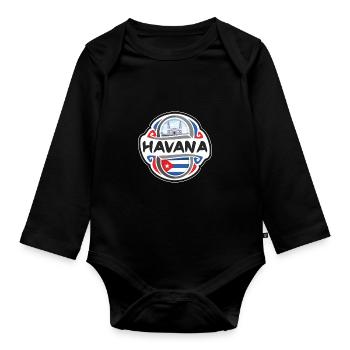 Havana Cuba Flag Badge Travel Souvenir Stamp - Organic Longsleeve Baby Bodysuit - black - Front