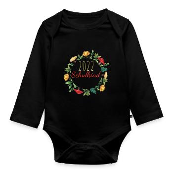 2022 Schulkind Einschulung Schulstart - Baby Bio-Langarm-Body - Schwarz - Vorne