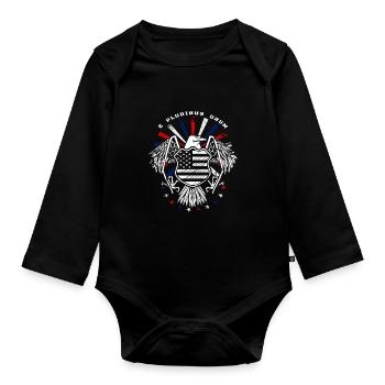 E Pluribus Unum with US flag and eagle - Organic Longsleeve Baby Bodysuit - black - Front