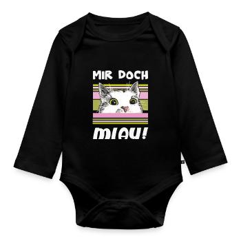 Witziger Kater - "Mir doch MIAU" - Baby Bio-Langarm-Body - Schwarz - Vorne