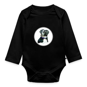 Illustration de l’aquarelle du chien de berger australien - Body Bébé bio manches longues - noir - Devant