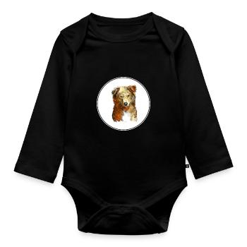 Illustration de l’aquarelle de chien de berger basque - Body Bébé bio manches longues - noir - Devant