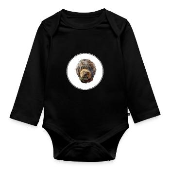 Barbet Dog Watercolor Paint Illustration - Organic Longsleeve Baby Bodysuit - black - Front
