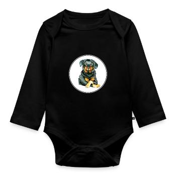 Beauceron Hund Aquarell Skizze Illustration - Baby Bio-Langarm-Body - Schwarz - Vorne