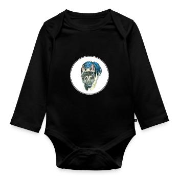 Osteuropäischer Schäferhund Aquarell Illustration - Baby Bio-Langarm-Body - Schwarz - Vorne