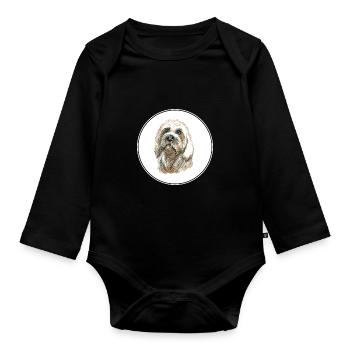 Dandie Dinmont Terrier Dog Watercolor Illustration - Organic Longsleeve Baby Bodysuit - black - Front
