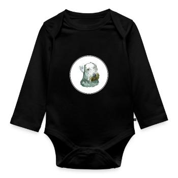 Cesky Terrier Dog Watercolor Sketch Illustration - Organic Longsleeve Baby Bodysuit - black - Front