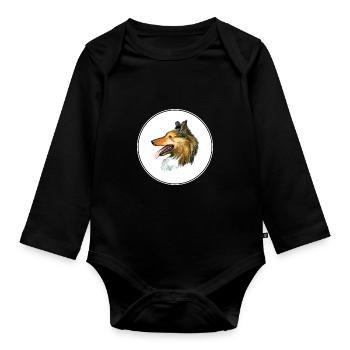Illustration de l’aquarelle Rough Collie Dog - Body Bébé bio manches longues - noir - Devant