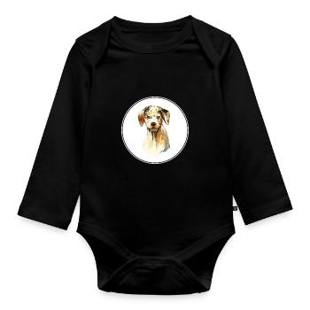 Catahoula Leopard Hund Aquarell Illustration - Baby Bio-Langarm-Body - Schwarz - Vorne