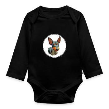 English Toy Terrier Dog Watercolor Illustration - Organic Longsleeve Baby Bodysuit - black - Front