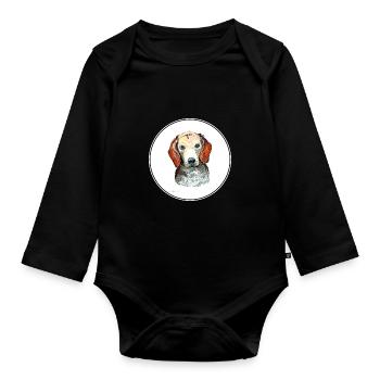 Estonian Hound Dog Watercolor Art Illustration - Organic Longsleeve Baby Bodysuit - black - Front