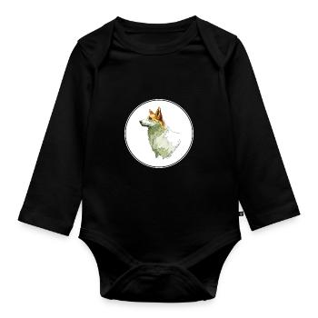 Norrbottenspets Hund Aquarell Skizze Illustration - Baby Bio-Langarm-Body - Schwarz - Vorne
