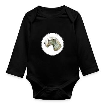 Lakeland Terrier Dog Watercolor Illustration - Organic Longsleeve Baby Bodysuit - black - Front
