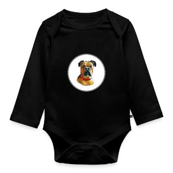 Perro de Presa Mallorquinischer Hund Aquarell illustrat - Baby Bio-Langarm-Body - Schwarz - Vorne