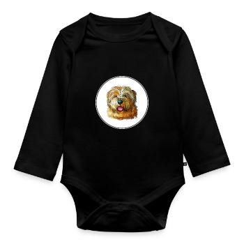 Norfolk Terrier Dog Watercolor Sketch Illustration - Organic Longsleeve Baby Bodysuit - black - Front