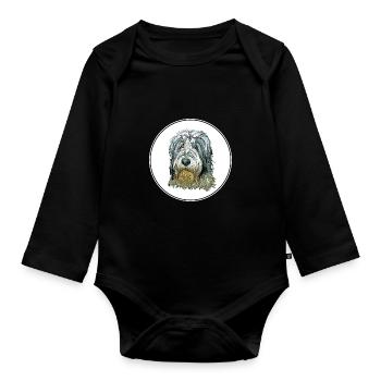 Polish Lowland Sheepdog Dog Watercolor Illustratio - Organic Longsleeve Baby Bodysuit - black - Front