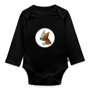 Portugiesischer Podengo Hund Aquarell Illustration - Baby Bio-Langarm-Body - Schwarz - Vorne