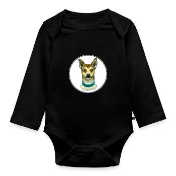 Norwegischer Lundehund Hund Aquarell Illustration - Baby Bio-Langarm-Body - Schwarz - Vorne