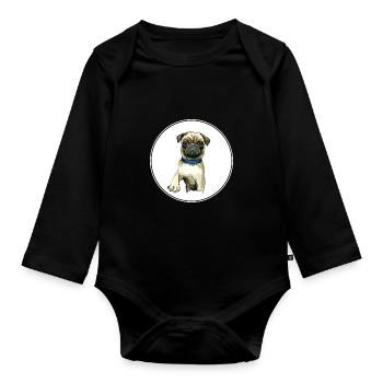 Pug Dog Aquarelle Peinture Illustration - Body Bébé bio manches longues - noir - Devant