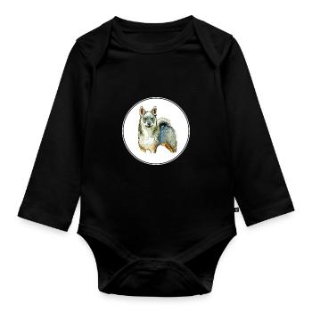 Illustration de l’aquarelle du chien suédois vallhund - Body Bébé bio manches longues - noir - Devant