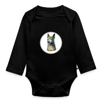 Taiwan Hund Aquarell Farbe Illustration - Baby Bio-Langarm-Body - Schwarz - Vorne