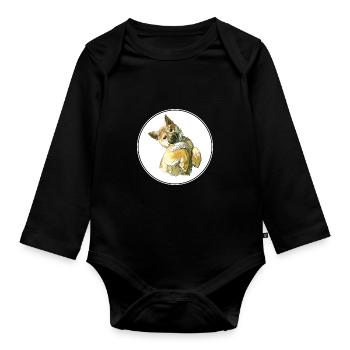Shiba Inu Japanese Dog Watercolor Illustration - Organic Longsleeve Baby Bodysuit - black - Front