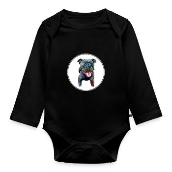 Staffordshire Bull Terrier Staffy Dog Illustration - Organic Longsleeve Baby Bodysuit - black - Front
