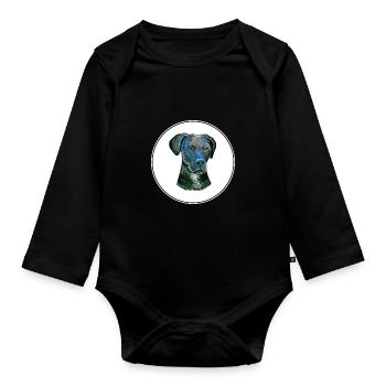Stephens Cur Dog Watercolor Illustration - Organic Longsleeve Baby Bodysuit - black - Front