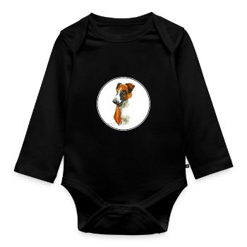 Illustration d’aquarelle de chien Fox Terrier lisse - Body Bébé bio manches longues - noir - Devant