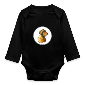 Wirehaired Vizsla Dog Watercolor Illustration - Organic Longsleeve Baby Bodysuit - black - Front