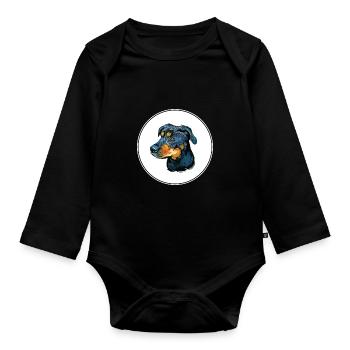 Griffon Bruxellois Dog Watercolor Illustration - Organic Longsleeve Baby Bodysuit - black - Front