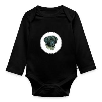 Illustration de l’aquarelle du chien Wetterhoun - Body Bébé bio manches longues - noir - Devant