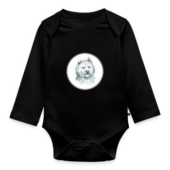 Xiasi Hund Aquarell Farbe Illustration - Baby Bio-Langarm-Body - Schwarz - Vorne