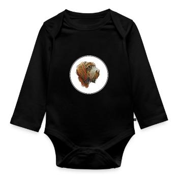 Drahthaar Pointing Griffon Dog Illustration - Baby Bio-Langarm-Body - Schwarz - Vorne